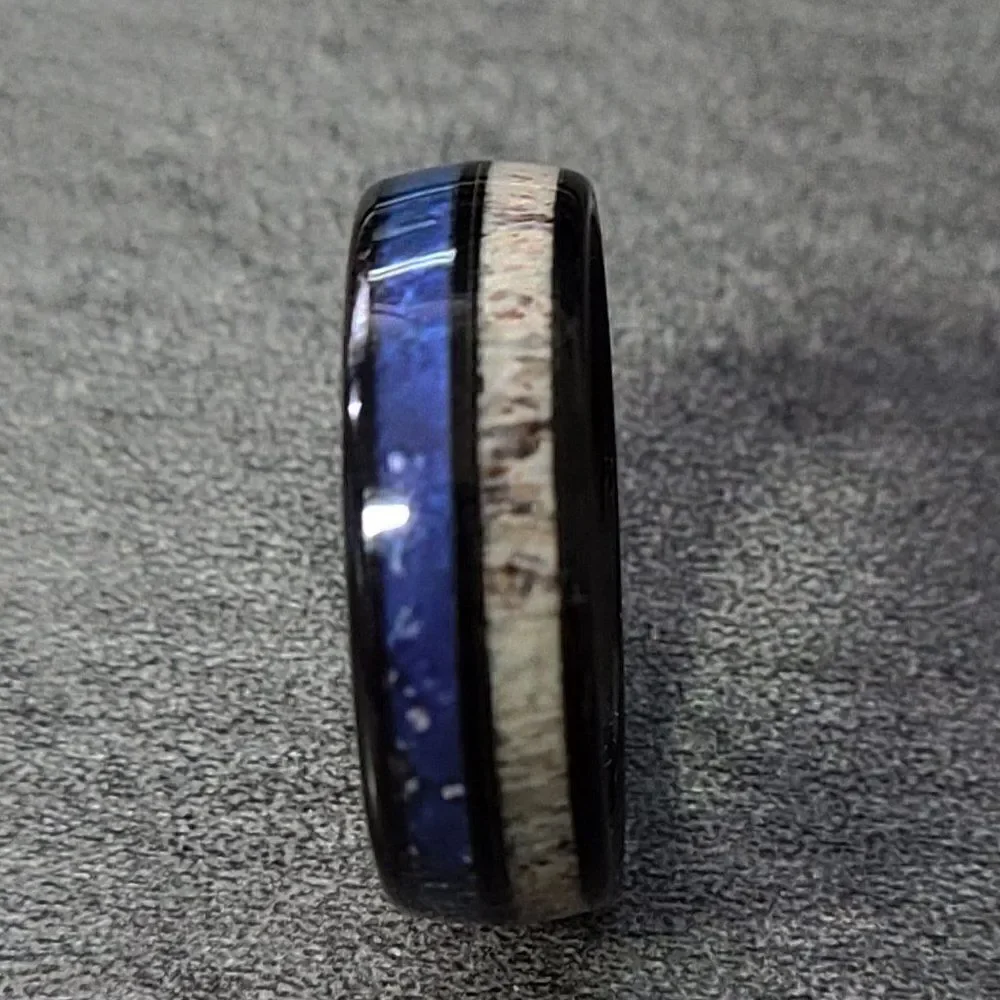 Men's Personalized Deer Antler and Tungsten Ring - Engraved Antler Ring For Men